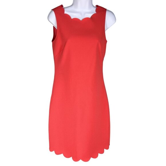 J Crew Womens 2 Coral Scallop Sleeveless Shift Dress Side Zip Timeless Career - Picture 6 of 14